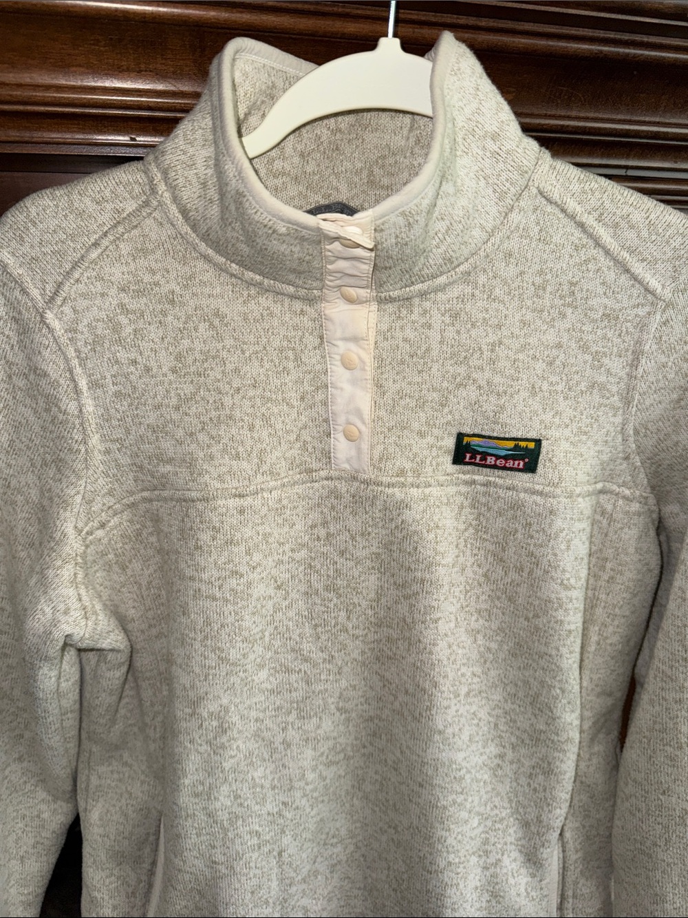 L.L.Bean Sweater Fleece Pullover oatmeal marled neutral Medium - Picture 2 of 9